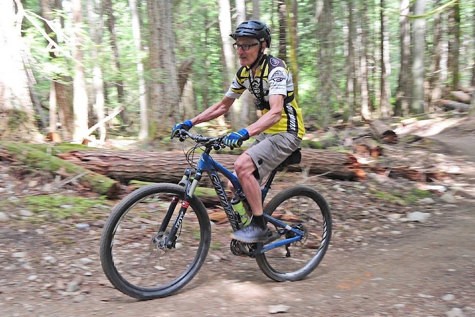 Arrowsmith Cycling Club vice-president Roy Kregosky tries out the new cycling trail at the Englishman River Falls Provincial Park on June 18, 2020. (Michael Briones photo)