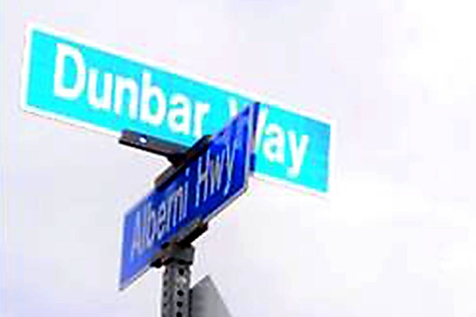 The newest street in City of Parksville, Dunbar Way, named after longtime resident Marge Dunbar, was unveiled on June 19, 2020, the city’s 75th birthday. (Submitted photo)