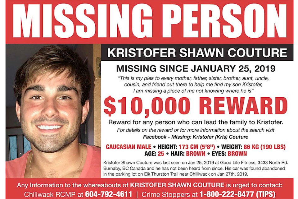 The mother of Kristofer Shawn Couture is still searching for her son missing since Jan. 25, 2019 and recently printed new posters at the two-year-mark. (Eva Pucci Couture)