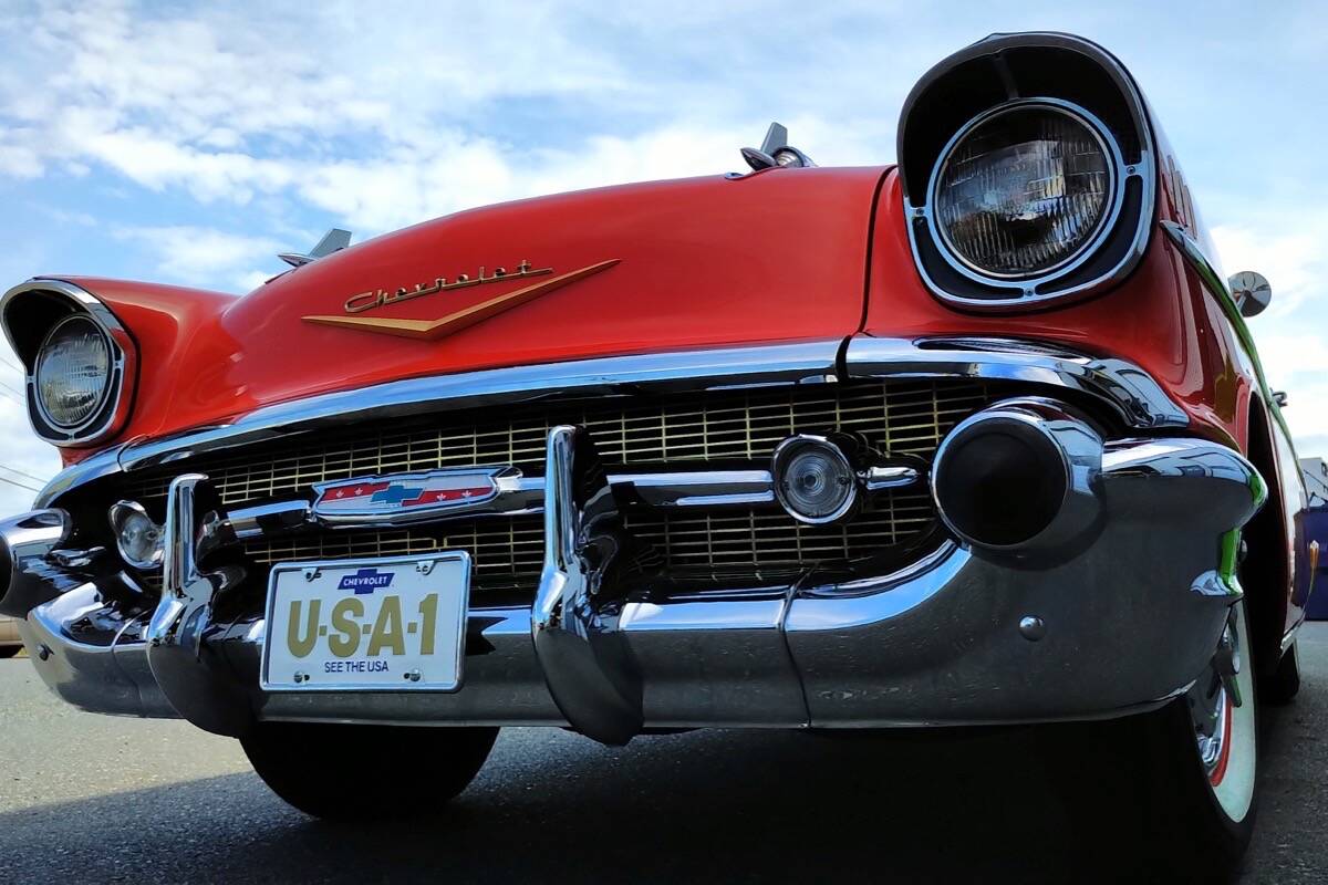 An iconic 1957 Chevrolet Bel Air convertible that has an e-Crate electric motor. (canEV photo )