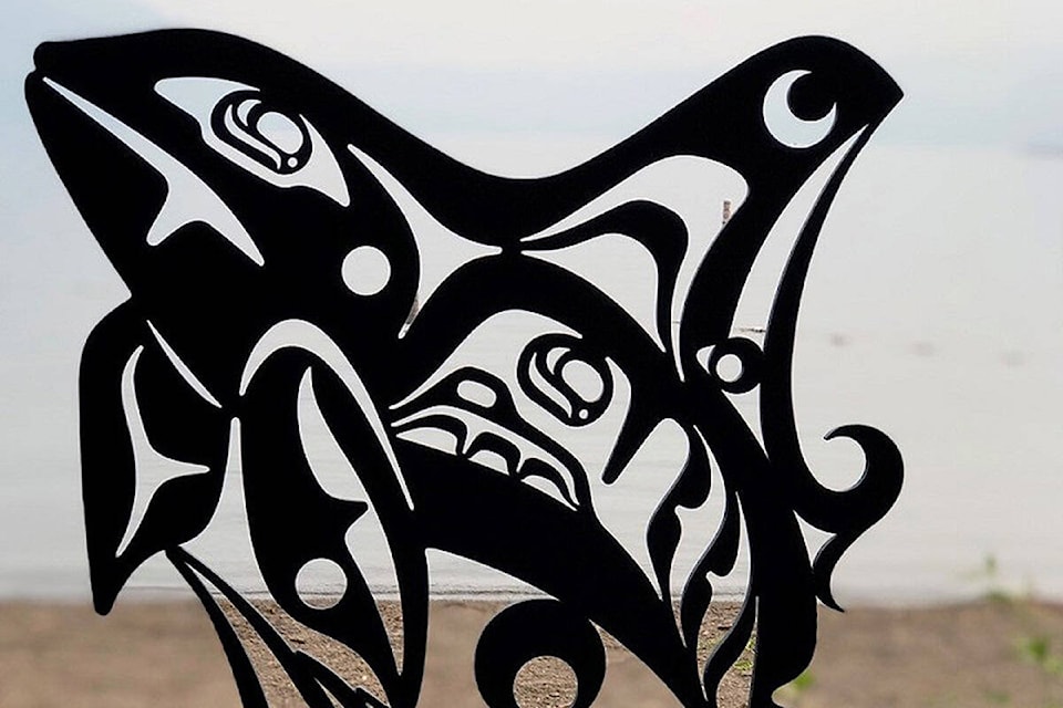 A metal, limited-edition killer whale was among three unique art pieces stolen during an overnight theft from the Coastal Carvings Fine Art Gallery in Coombs on March 4. (RCMP photo)