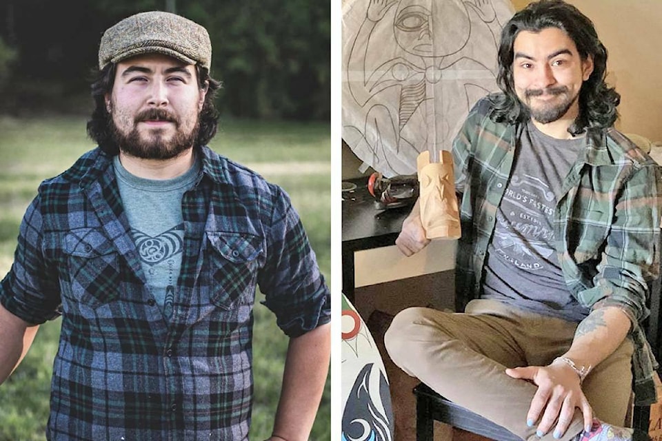 Jesse Recalma, left, and Mathew Andreatta, right, both Musqueam and Qualicum First Nations artists, have curated the ‘Ems Syiyum’ Indigenous art exhibit that can be viewed at The Old School House Arts Centre in Qualicum Beach until April 30, 2022. (Submitted photos)