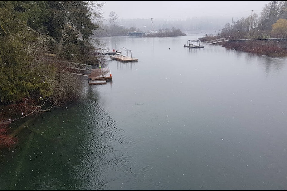 Snow fell in Lake Cowichan on the weekend of April 9-10, 2022, as the cool spring weather continues. (Kathryn Swan photo)