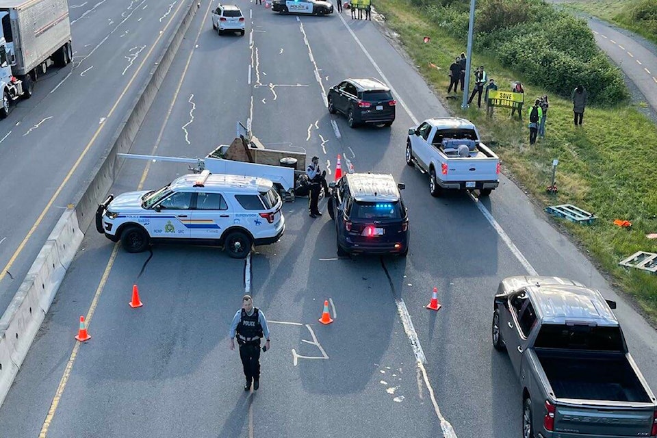 Save Old Growth demonstrators blocked the northbound Pat Bay Highway on June 13. (Courtesy of Save Old Growth/Twitter)