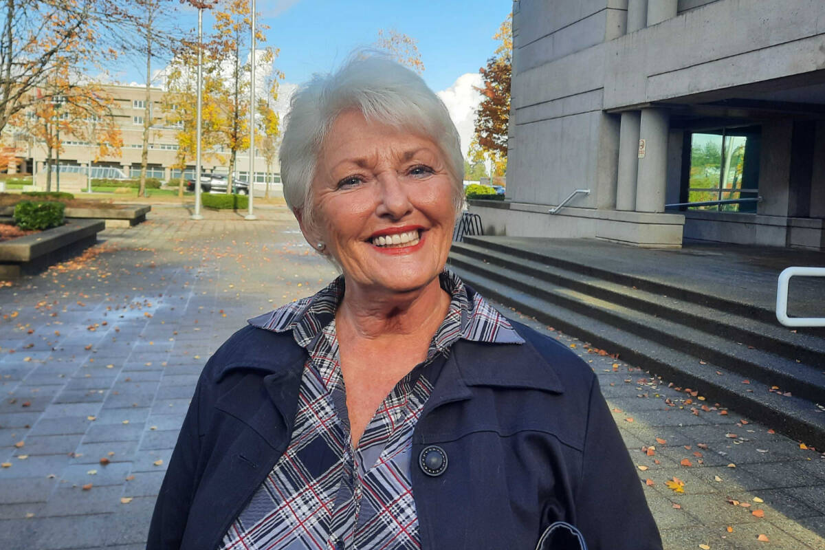 Surreys Deborah Johnstone outside Surrey court after testifying at Doug McCallums public mischief trial on Oct. 31, 2022. (Photo: Tom Zytaruk)