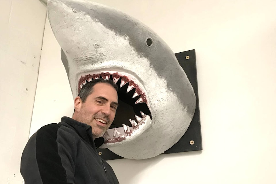 Vince Cenerini with Jaws, one of his Halloween decoration themes. (Kevin Forsyth photo)