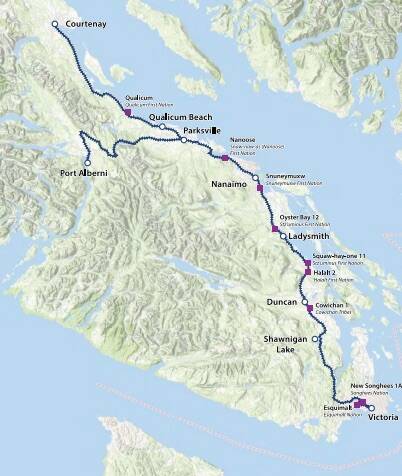 A map of the 290-kilometre Island rail corridor tracks. (Courtesy of the B.C. Ministry of Transportaiton)