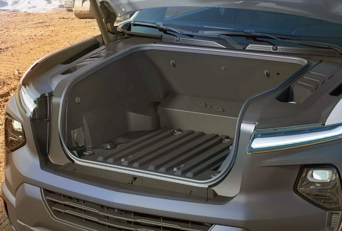 Because electric motors are more compact that a V-8 internal-combustion engine, the Silverado EV has a storage compartment under the hood. PHOTO: CHEVROLET