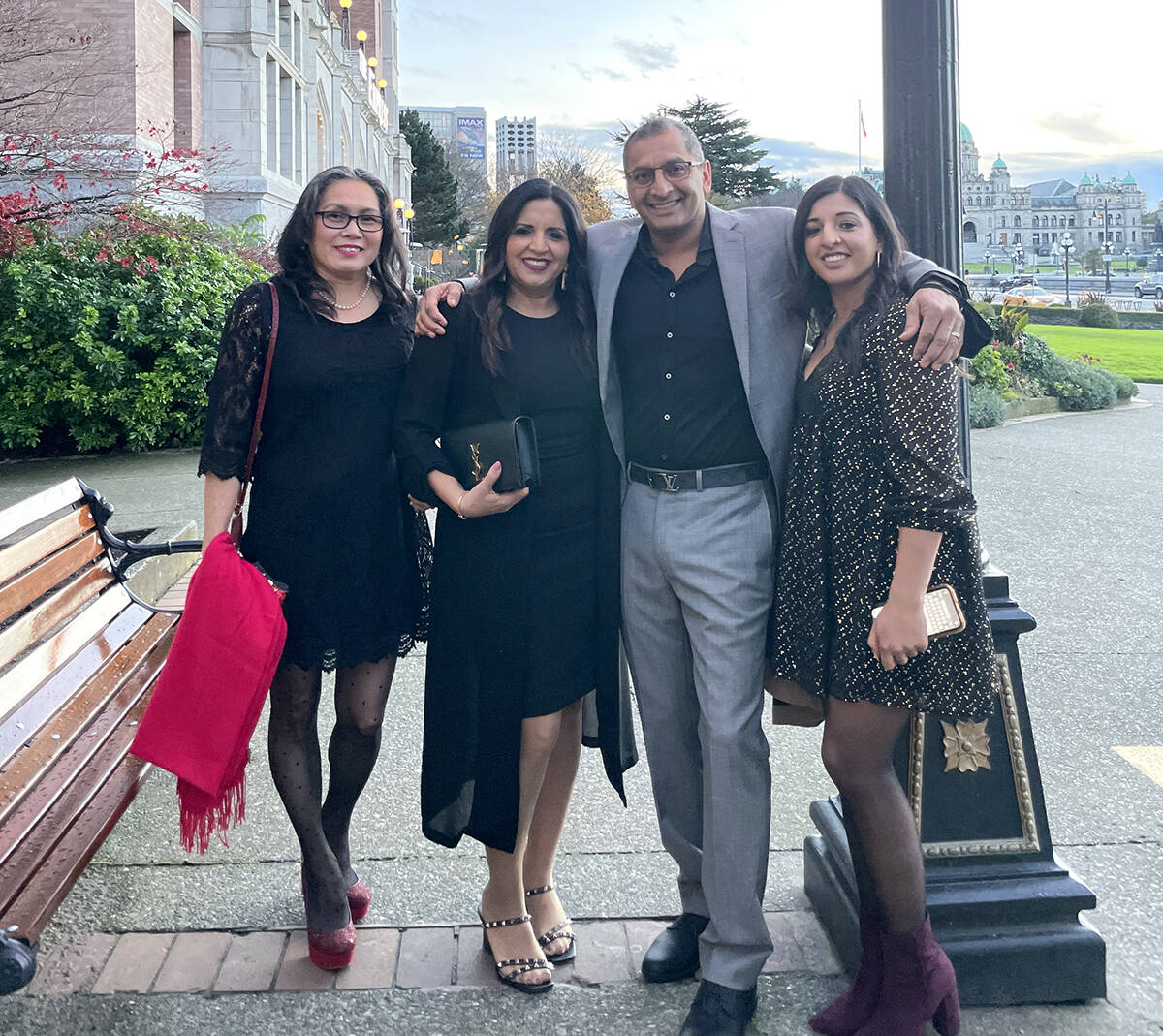 Natasha, Neelam and Mark Nagra alongside M&N Mattress and Sofa Gallery General Manager Theresa, at the 2021 Better Business Bureau Torch Awards, where they won a Customer Service award.