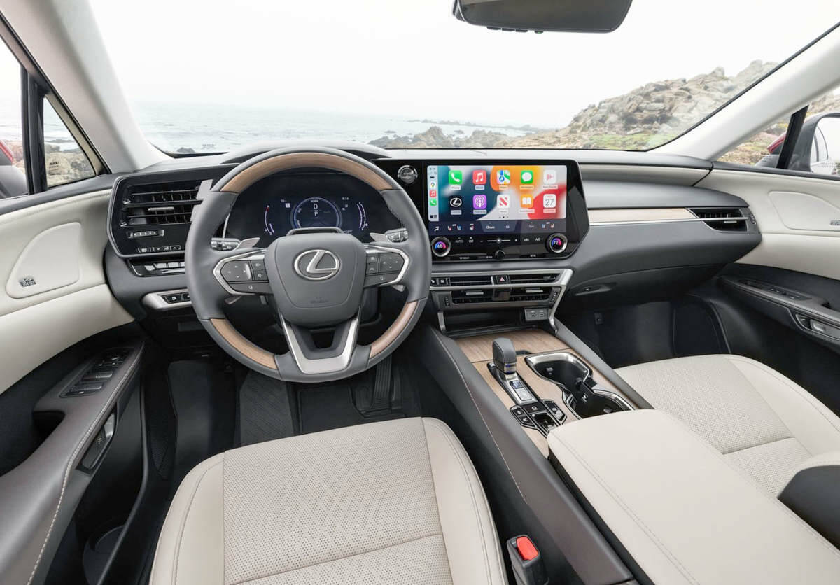 The dash is dominated by and infotainment screen that appears almost as an extension of the gauges. The rest of the layout is pretty much as before although the previous shifter has been replaced by a much smaller toggle unit. PHOTO: LEXUS