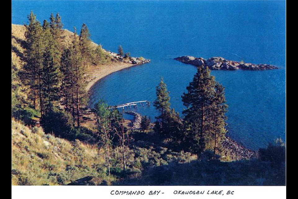 Commando Bay was a secret training base for a special operations unit called Operation Oblivion where Chinese Canadian volunteer soldiers were selected to train to go behind enemy lines. The wharf in this picture is no longer there, nor is any evidence of the camp except a plaque. (Okanagan Historical Society/Greater Vernon Museum & Archives/Rick Wong)