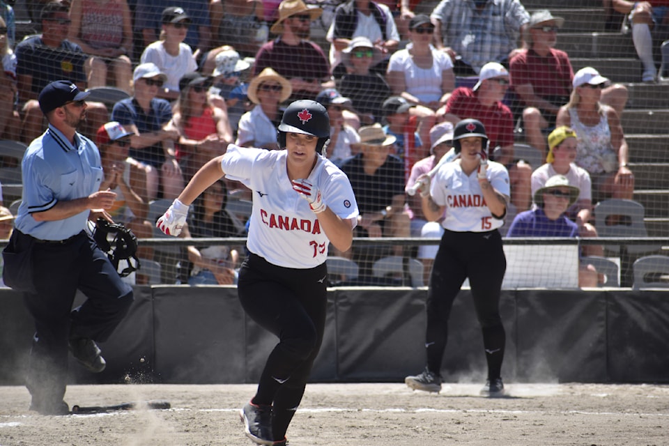 Team Canada's Grace Messmer during a 2023 Canada Cup game. The international tournament returns to Softball City June 28-July 7, bringing more than 1,500 high-level athletes to the Semiahmoo Peninsula.