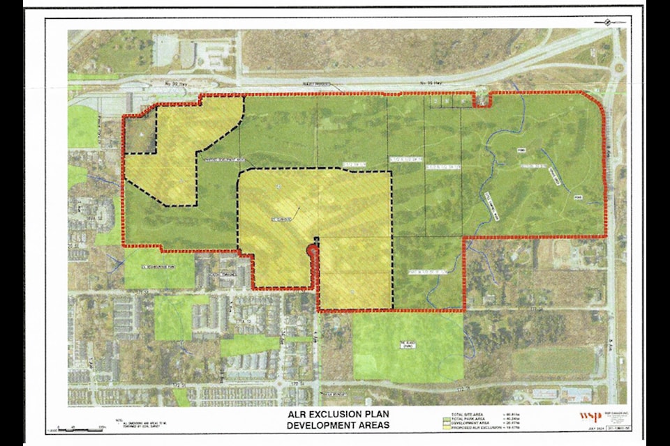 A map of South Surrey's Hills at Portal shows the land the golf course's owners are hoping to take out of the Agricultural Land Reserve for future residential purposes.