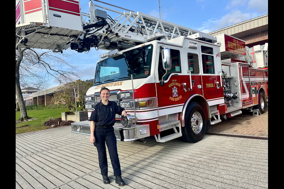 Emily Latrace, White Rock's first female career fighter, at the fire hall Wednesday (Nov. 27). 