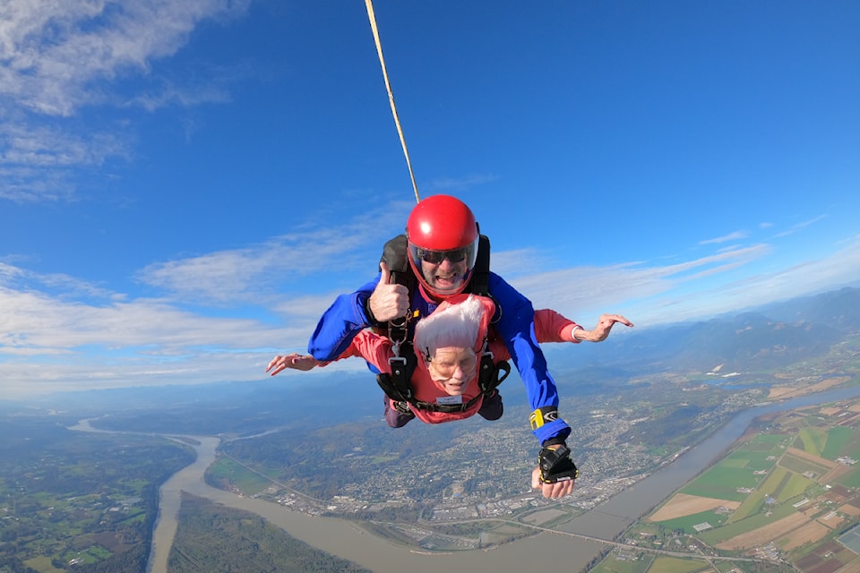 White Rock's Carol Lalonde went skydiving as part of events planned to celebrate her nine decades on Earth.