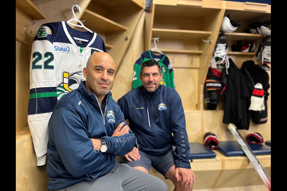 Surrey Eagles head coach Scott Gomez, left, with assistant coach Mike Mottau. Gomez will be at a Saturday (Feb. 1) meet-and-greet in White Rock. 