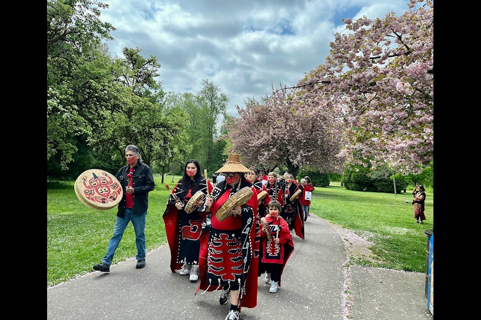 A Red Dress Day march was held at Bear Creek Park in Surrey on Sunday (April 27).