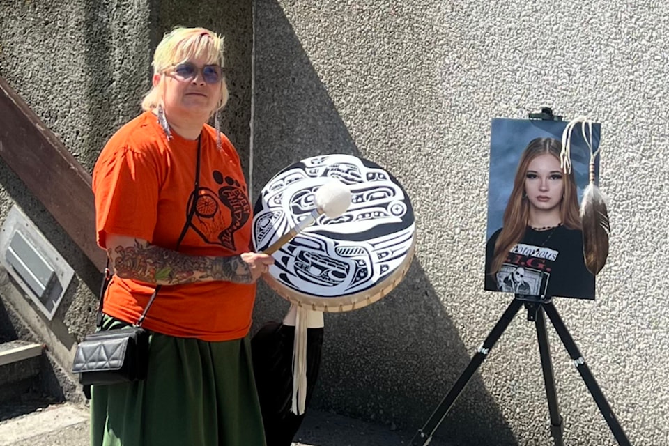 South Surrey mother Laura Donovan outside B.C. Supreme Court in New Westminster on Aug. 12, when a Notice of Claim was filed against the Surrey school district and Fraser Health in connection with the December 2023 death by suicide of her daughter, Felicity.
