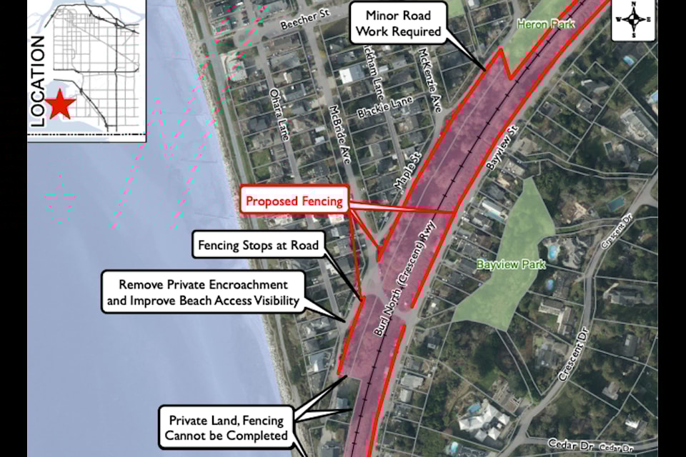 Surrey council has approved railway fencing in Crescent Beach, but one area resident says it will remove 145 parking spaces.