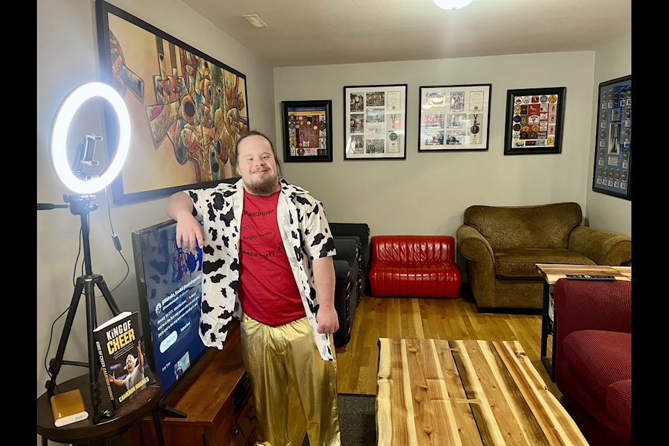 Rugby Sevens viral, dancing superfan Malcolm Gendall in his South Surrey home.