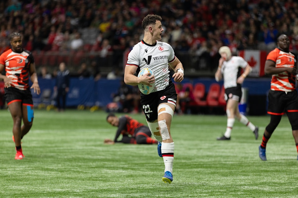 White Rock's Kyle Tremblay in action Canada's Men's Sevens team in Vancouver Fev. 22, 2025
