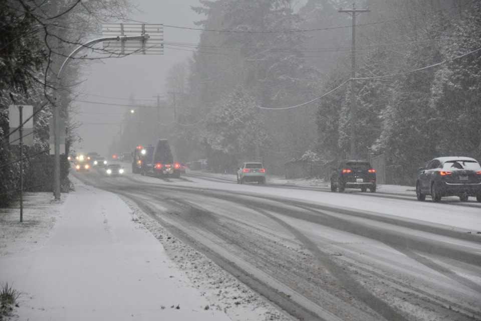 Some drivers had issues with the wintry mix of weather late Sunday afternoon (Feb. 2) in South Surrey, on the 176 Street hill north of 16 Avenue.