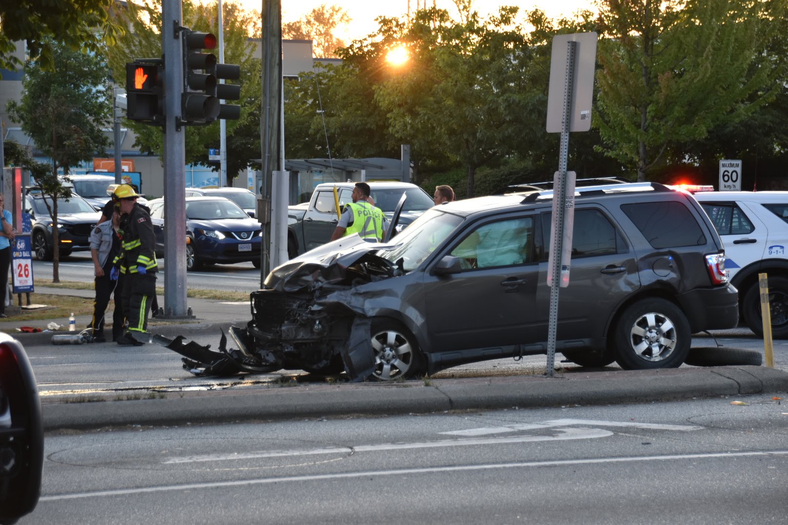 Crash involving police vehicle closes Surrey intersection Sunday night