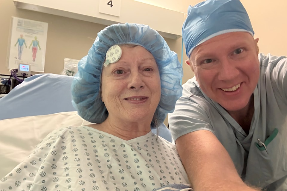 Retired White Rock nurse Maureen Coutts and Dr. Tim Kostamo, following Coutts' "historic'" April 24, 2025 hip-replacement surgery.