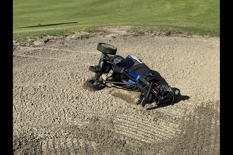 An electric golf cart gone rogue at South Surrey's Nico Wynd Golf Course.