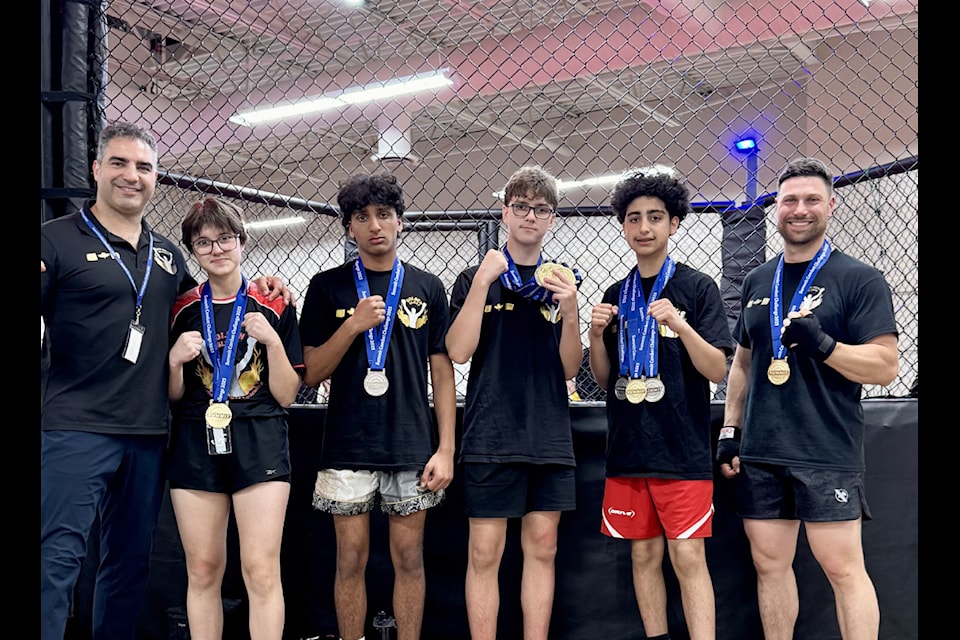 Mostafa Sabeti, Sophie Kulikov, Yaddev Chattha,Ivan Kulikov, Arya Sabeti, Jackson Higgins after a recent competition. Sabeti, who is celebrating 16 years of operating his Golden Glory martial arts gym, is bringing the first sanctioned wushu event to Surrey this Saturday, May 31.