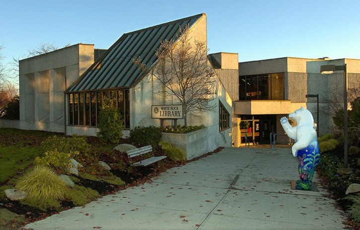 Outside and inside shot of the White Rock Library