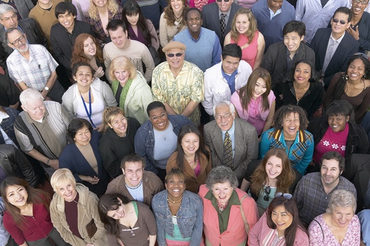 Elevated View of a Large Crowd of People, Looking at the Camera