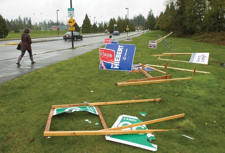 Election signs on the corner of 20th and 148th have all been vandalized