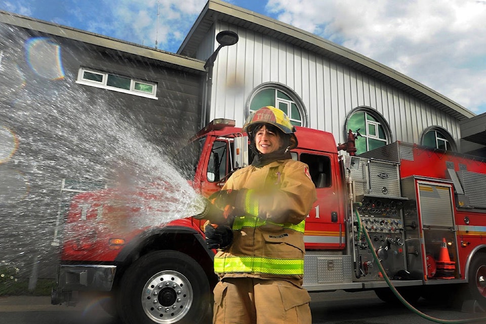 Camp Ignite director and Maple Ridge firefighter Mary Foster wants to see more female career firefighters. (Colleen Flanagan/THE NEWS)