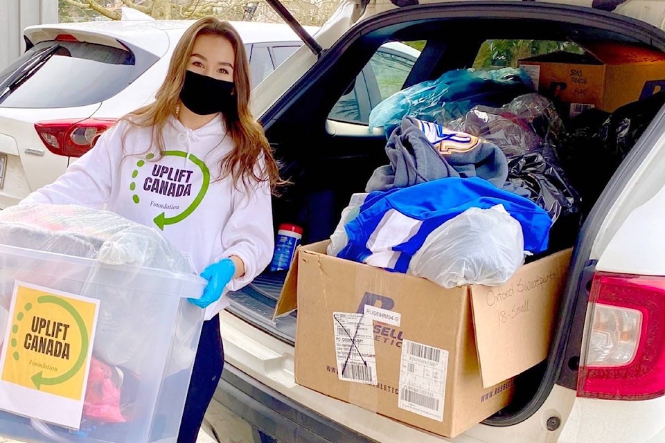 Volunteers with the student-led Uplift Canada Foundation will be in the White Rock area on Saturday, Aug. 28, 2021 to pick up donations of unused clothing that will be distributed amongst local shelters, including the Phoenix Society. (Contributed photo)