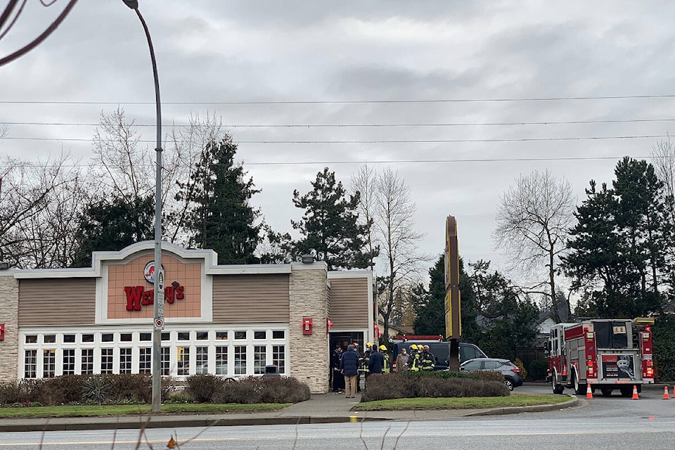 A vehicle crashed into Wendy’s on Hwy 10 in Cloverdale Jan. 17. (Photo: April White)