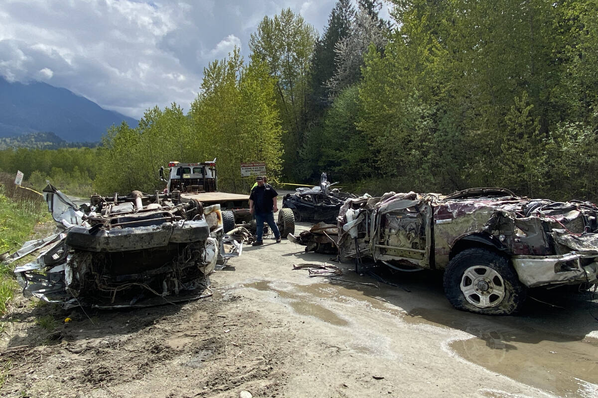 Three vehicles removed from the Chilliwack River on May 1, 2022. (DFO photo)