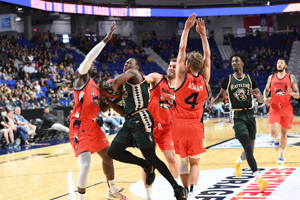 In their first home game at Langley Events Centre, the Fraser Valley Bandits emerged victorious Saturday, June 4, winning the afternoon game 86-77 over the Saskatchewan Rattlers. (Fraser Valley Bandits, CEBL/Special to Black Press Media)