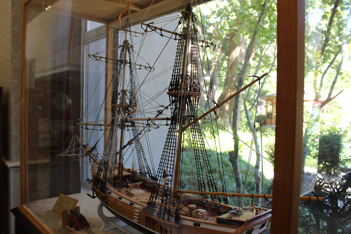 Irene was built during the time after the steering wheel for ships was invented, and so, Koster completed the model-ship with a rotating wheel in addition to various other moving parts. Hinges on doors, ladder going up the outside to the ship and a window made out of plastic are just some of the little details Koster included. An orange flag is placed atop the ship next to the Dutch flag. The orange one represents the House of Orange, the reigning dynasty of the Netherlands. (Sobia Moman photo)