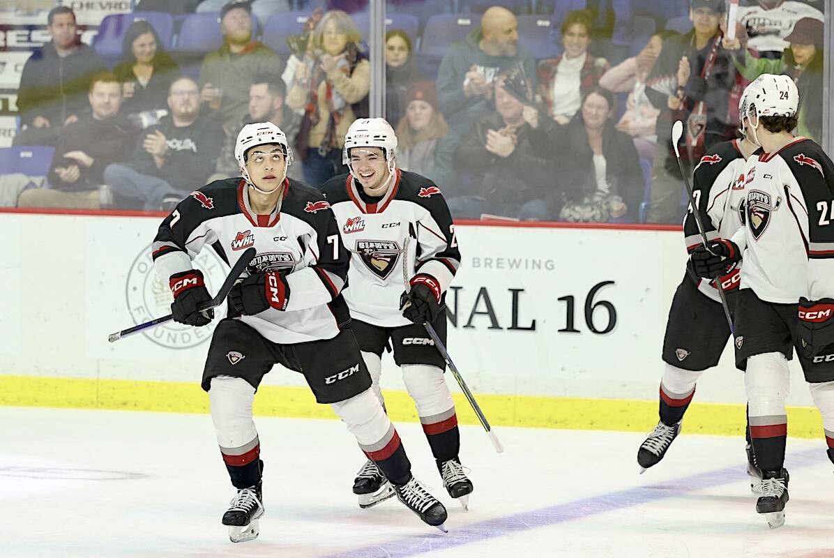 Vancouver forward Ty Halaburda opened the scoring for the home team at Langley Events Centre on Tuesday, Dec. 27, striking at the 7:58 mark of the first to make it 1-0. Giants went on to win 3-2. (Rob Wilton/Special to Langley Advance Times)