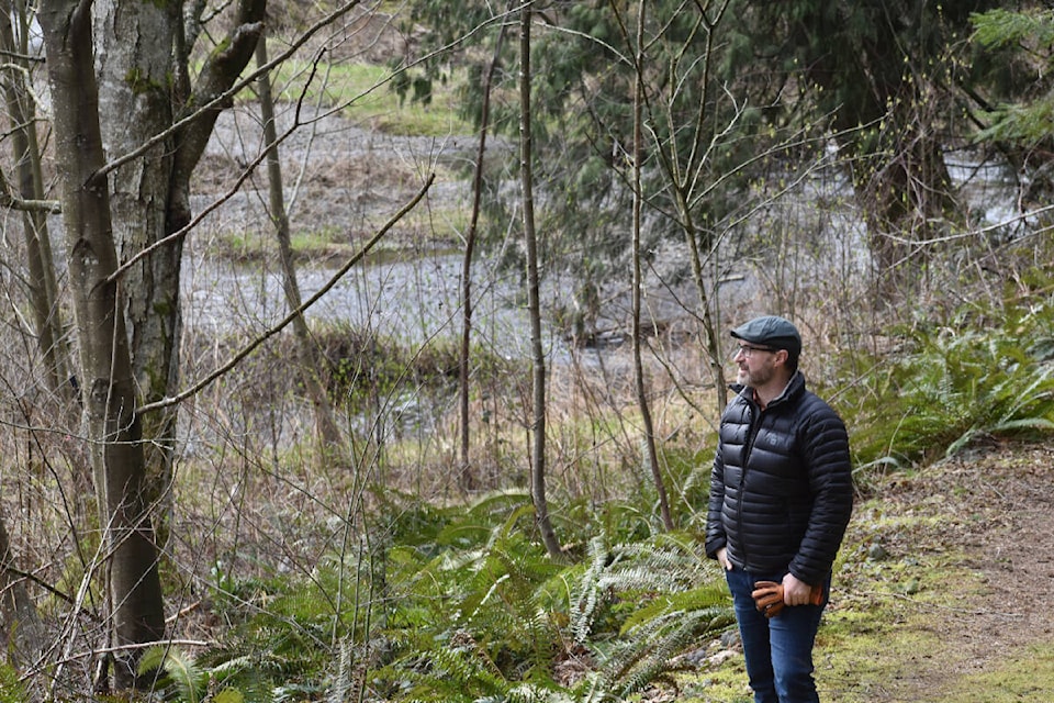 David Anderson stands next to a stretch of prime spawning grounds on the Little Campbell River. (Brenda Anderson photo)