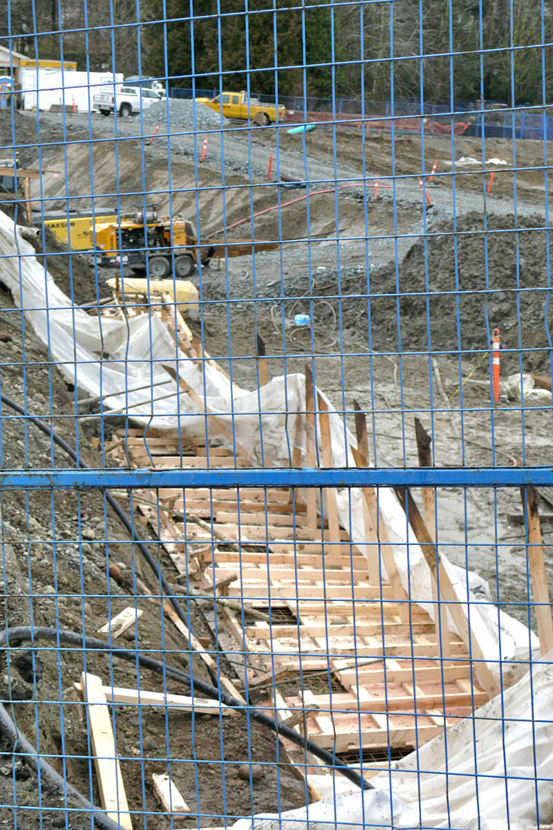A collapsed wall on the construction site of the Alder Grove Town Centre Project. (Dan Ferguson/Langley Advance Times)