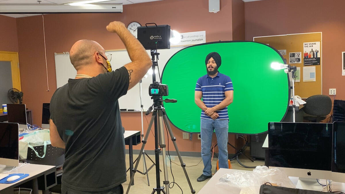 Behind-the-scenes photo shows the creation of the O Canada video for KPU convocation ceremonies. (Submitted photo)