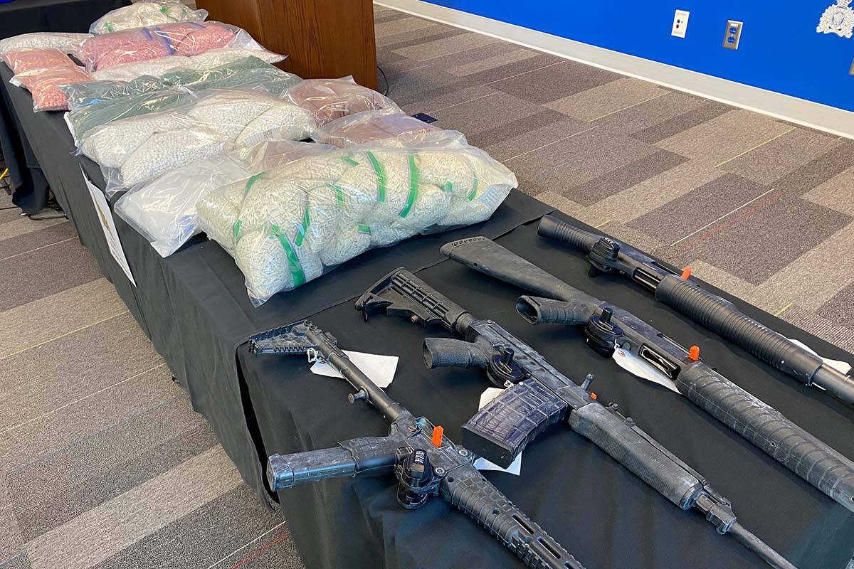 B.C. RCMP seized hundreds of thousands of pills and numerous firearms in two recent Metro Vancouver drug busts. (Jane Skrypnek/Black Press Media)