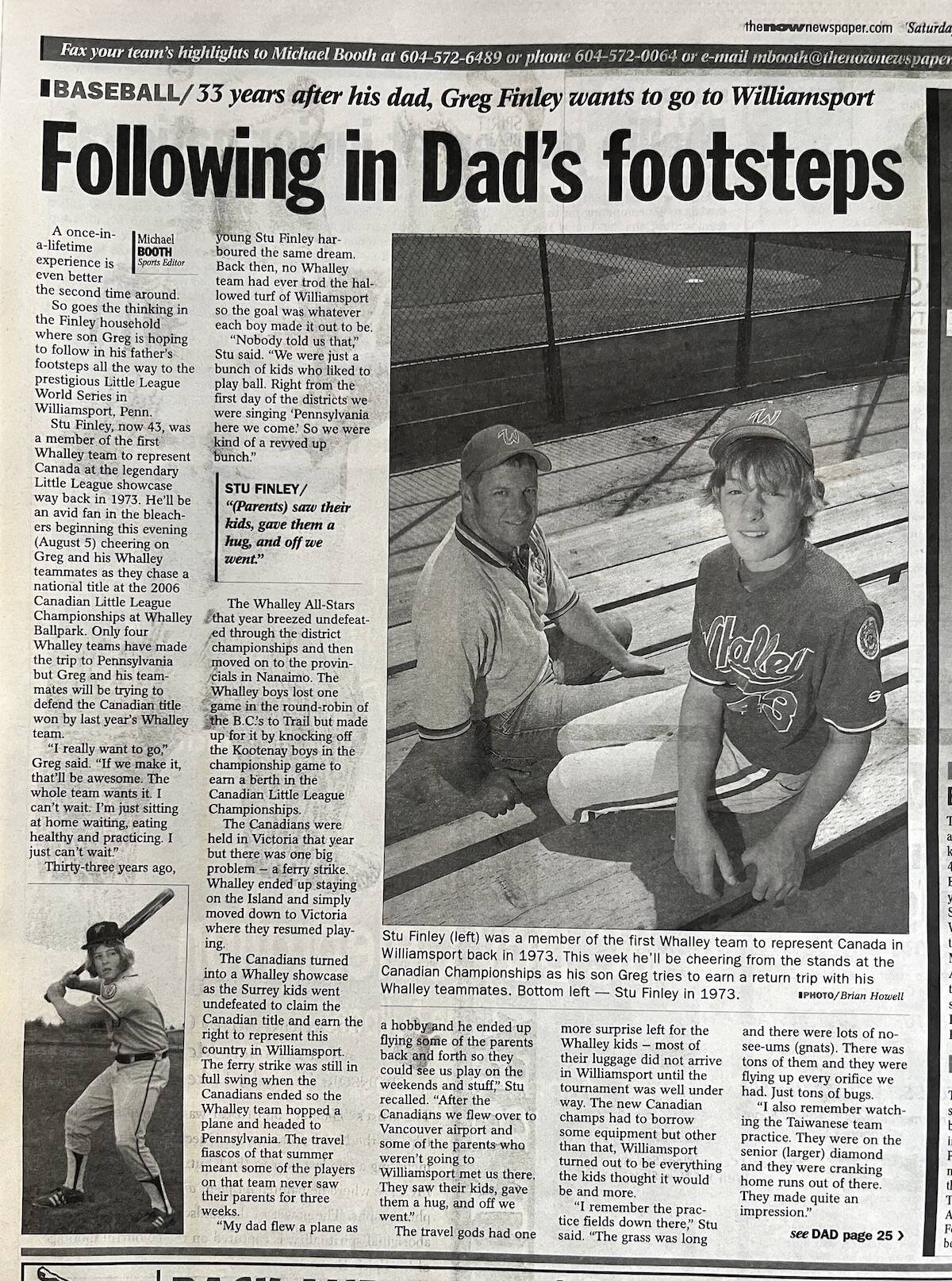 NOW newspaper story from 2006 about Stuart Finley and son Greg.