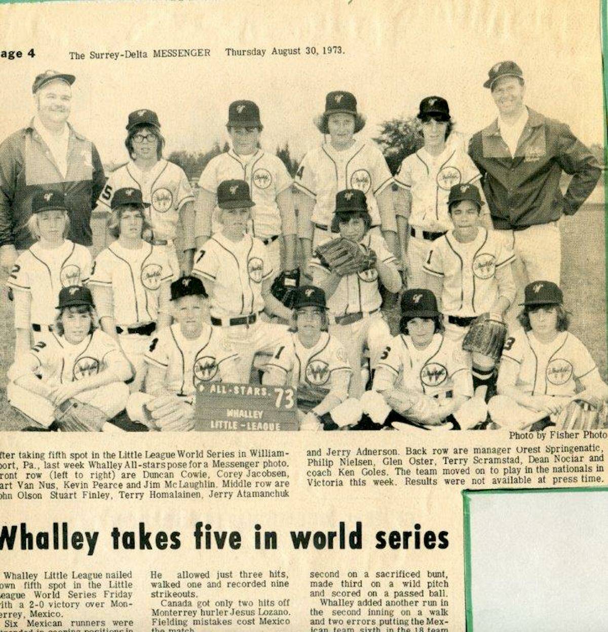 Story in Surrey-Delta Messenger newspaper about Whalley at the Little League World Series. (Submitted photo)