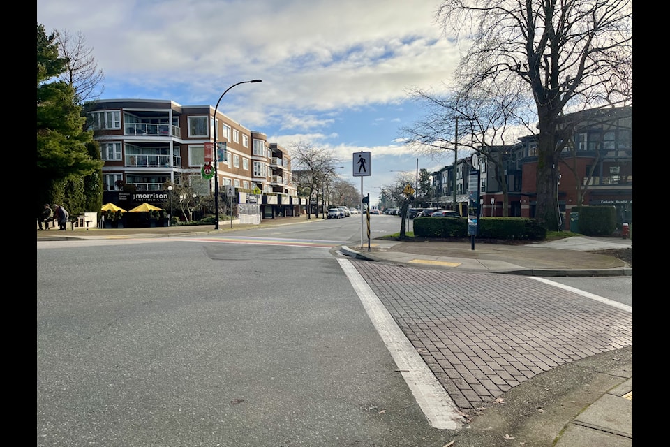 The Five Corners improvement project concept has been revised by city staff in response to public feedback and no longer includes closure of the south leg of Johnston Road, removal of parking spaces, or taking down existing trees.