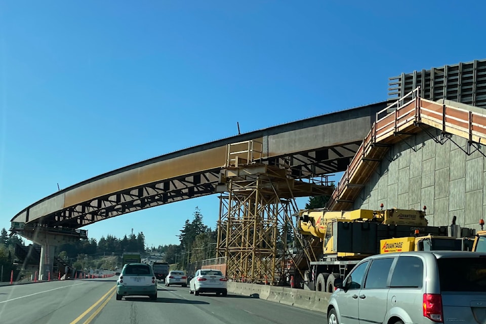 The flyover at Keating X Road starts to take shape on the Pat Bay Highway. 