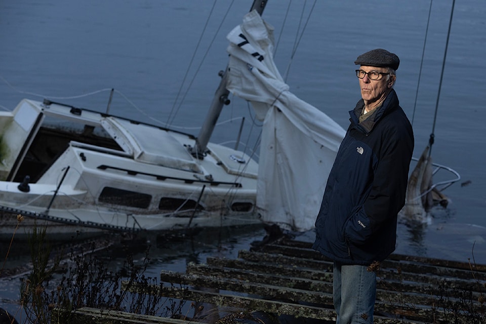 Conservationist Bob Peart at Nymph Point Park, where a derelict boat languishes off the shores of Nymph Point Park in North Saanich in December. 
