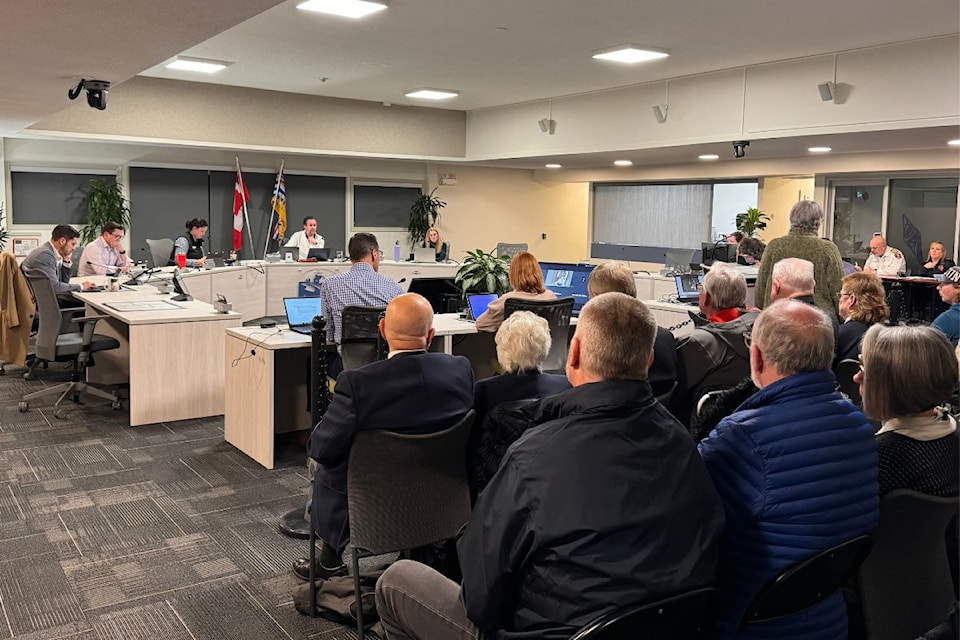 Residents fill the council chamber on Monday (Nov. 25) night waiting to hear if the OCP amendment bylaw will be sent to public hearing.